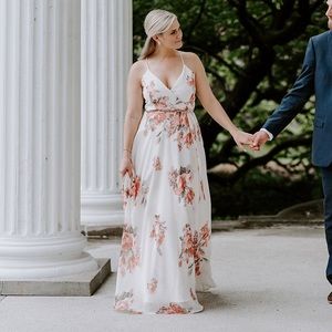 White Floral Maxi Dress (wrap dress) - Size L